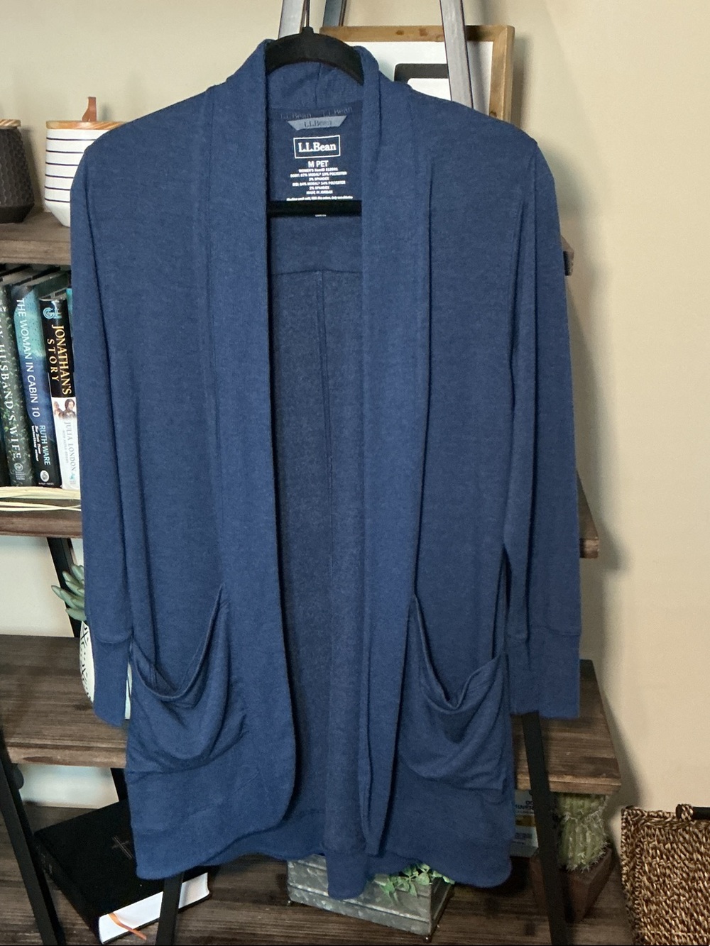 L.L. Bean Women's Navy Open-Front Shawl Collar Cardigan Size MP